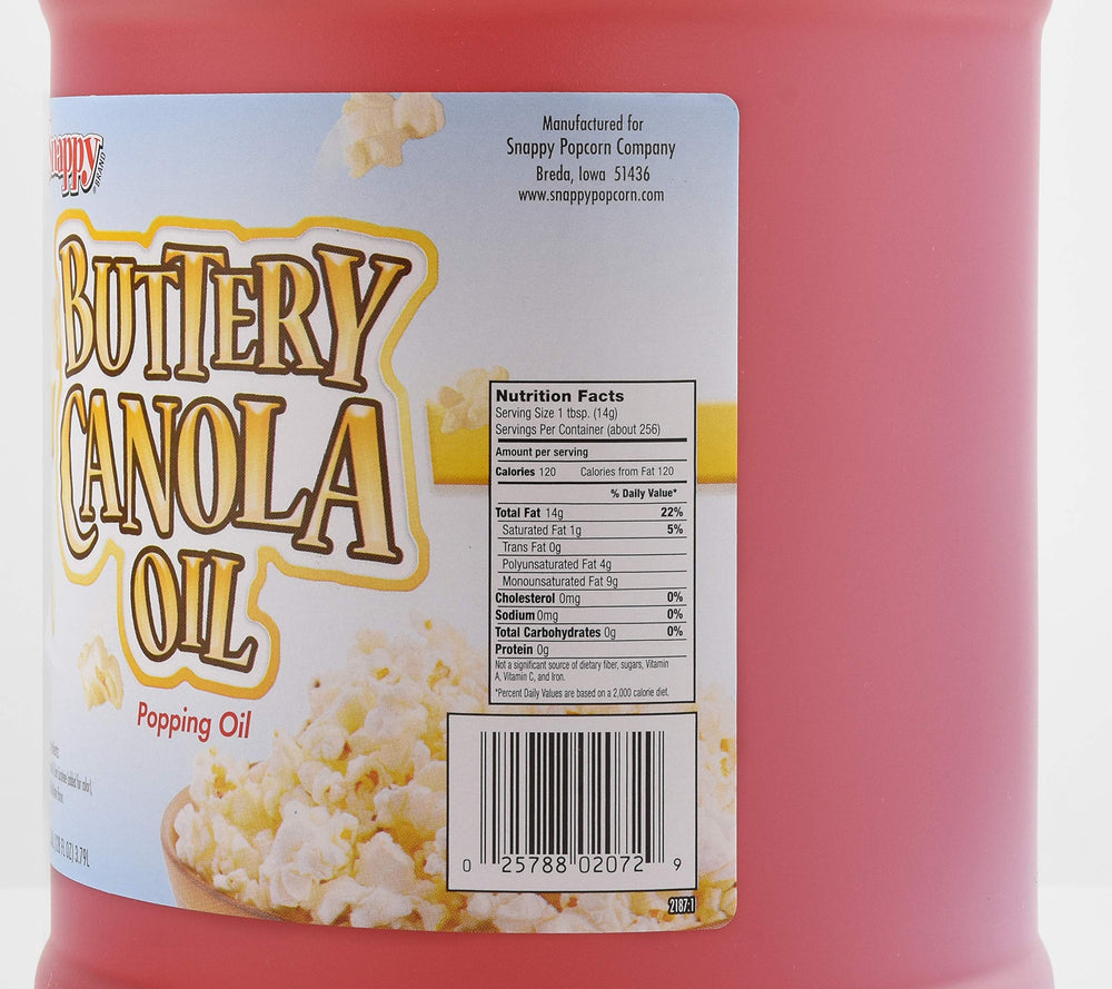 Snappy Buttery Canola Oil pour for easy room-temperature popping