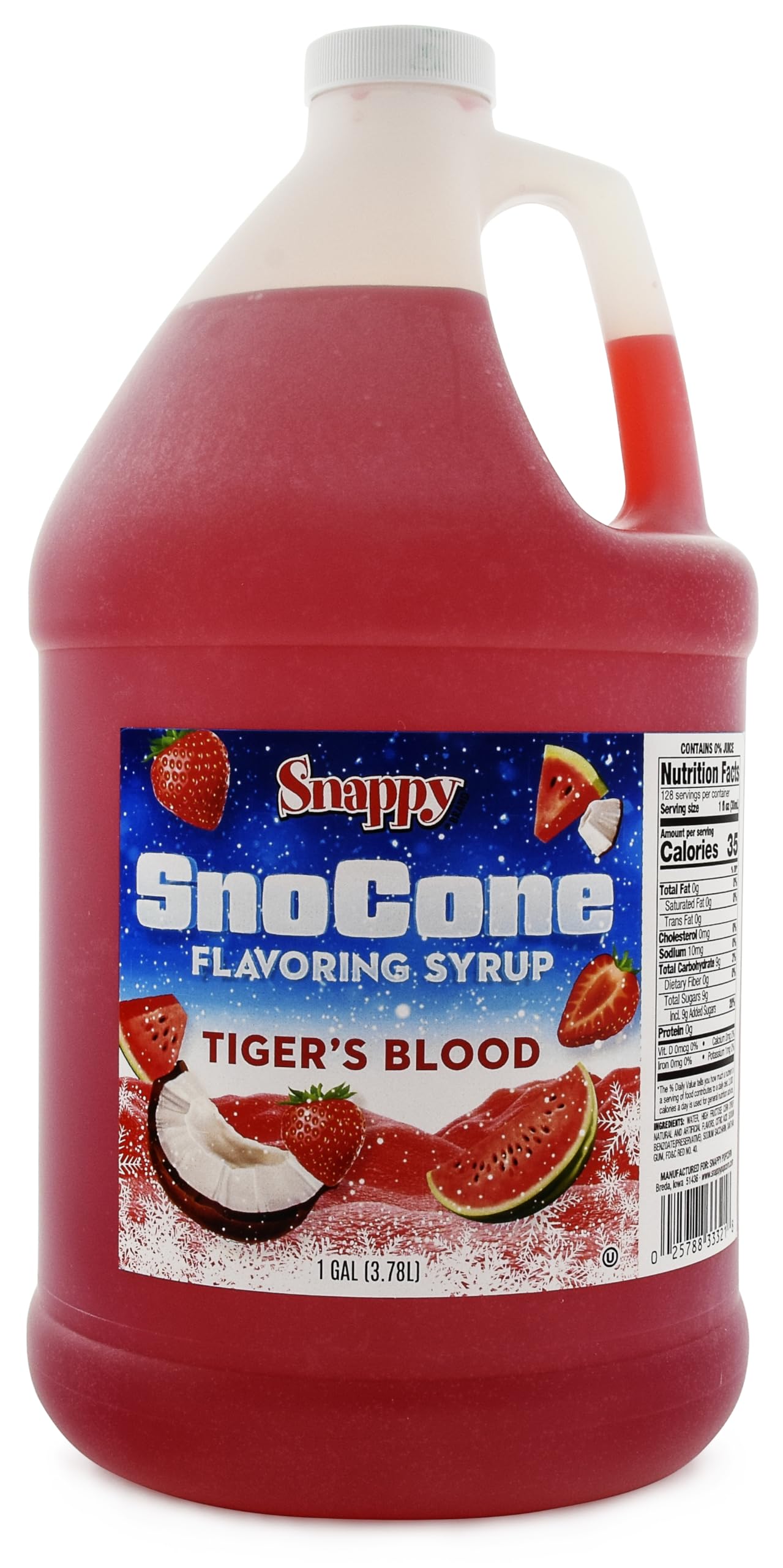 SNAPPY Tigers Blood syrup bottle pour for ready-to-use snow cones.