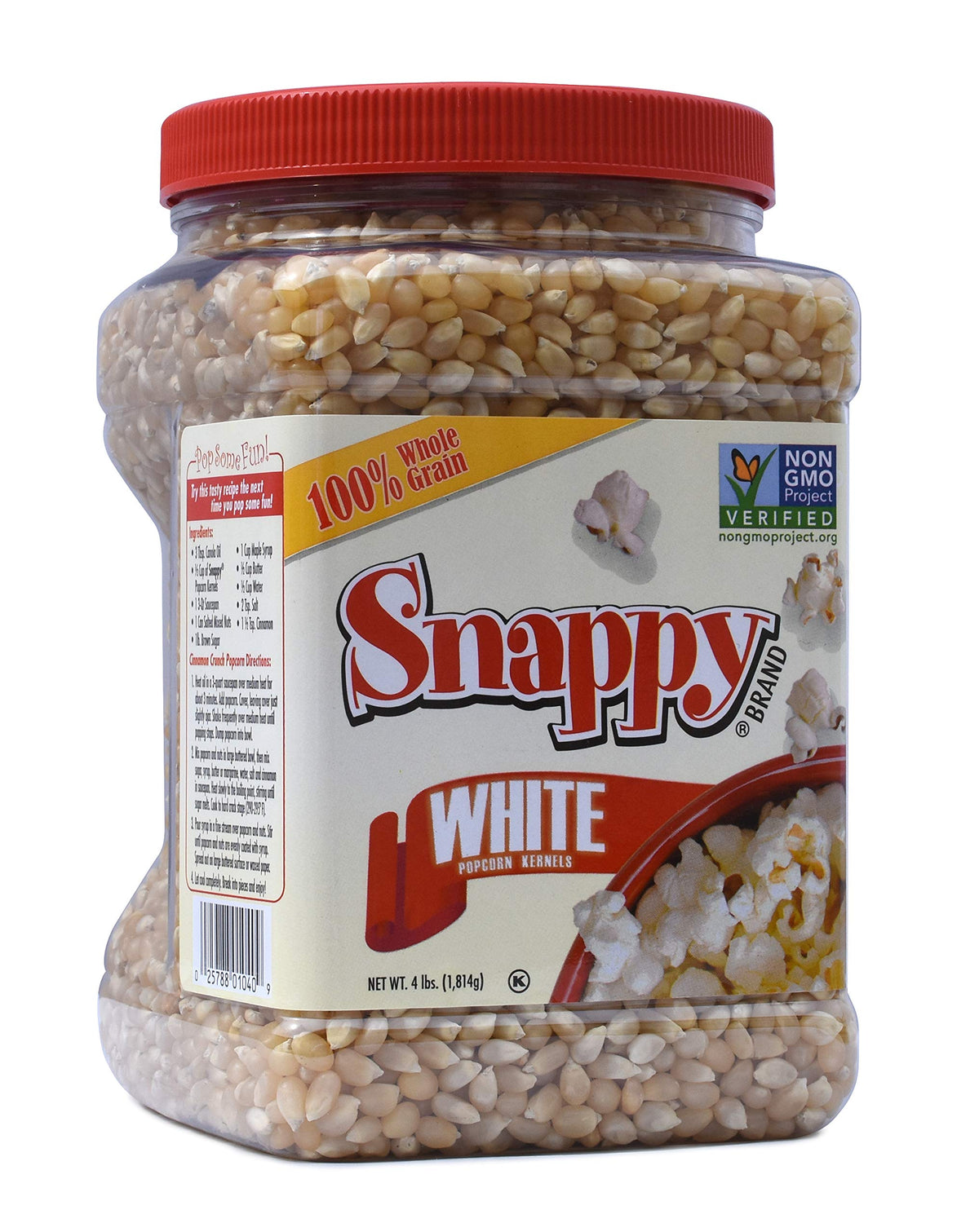 Snappy White Popcorn 4lb jar ready for home snacking and quick popcorn evenings.