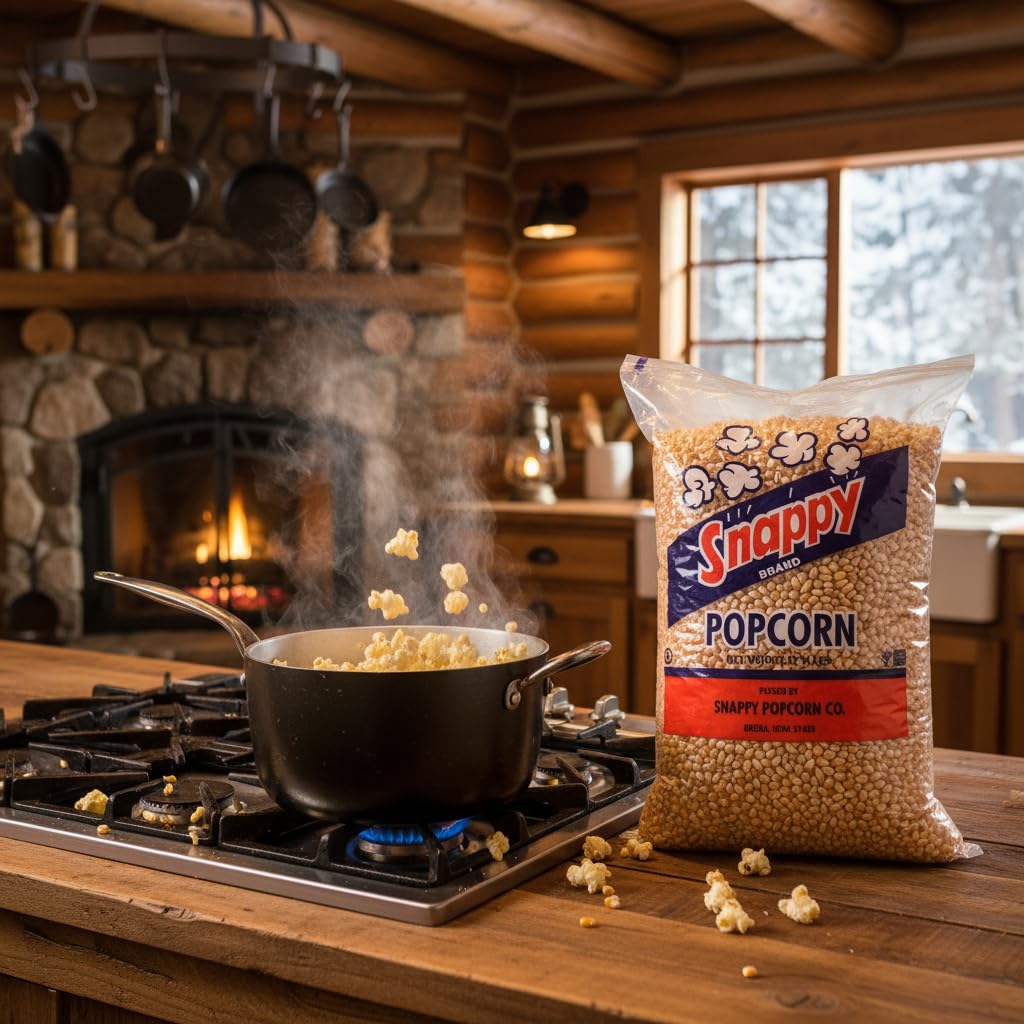SNAPPY yellow kernels on stove-top pan for quick, savory popcorn