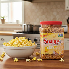SNAPPY yellow kernels on the stovetop for fresh, crunchy popcorn