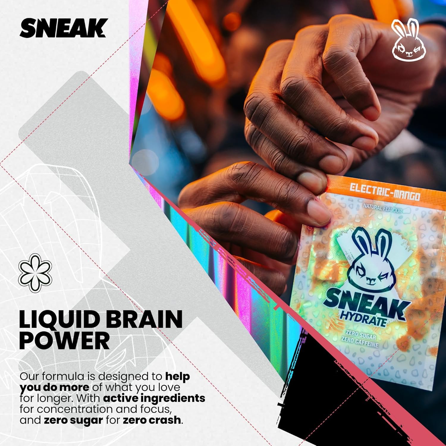 SNEAK energy packet Tropikilla for refreshing caffeine with clean flavor.