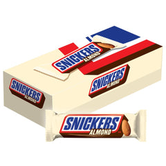 Snickers almond candy bar bulk pack shown for gifting and sharing.