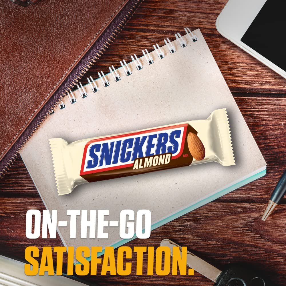 Snickers Almond bars arranged for gifting and sharing at gatherings.