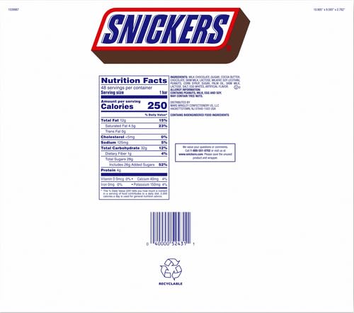 Snickers bar individually wrapped; preserves freshness for busy events.