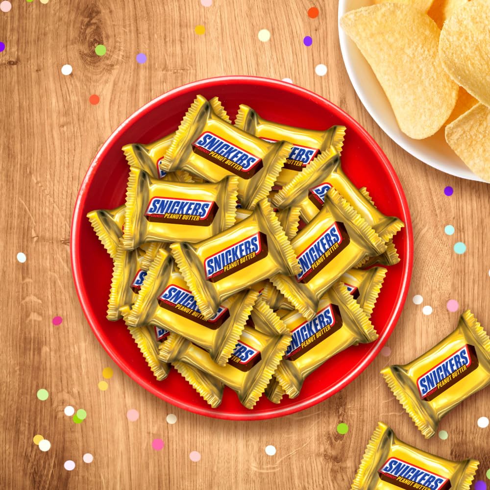 Individually wrapped Snickers squares ideal for sharing during events.