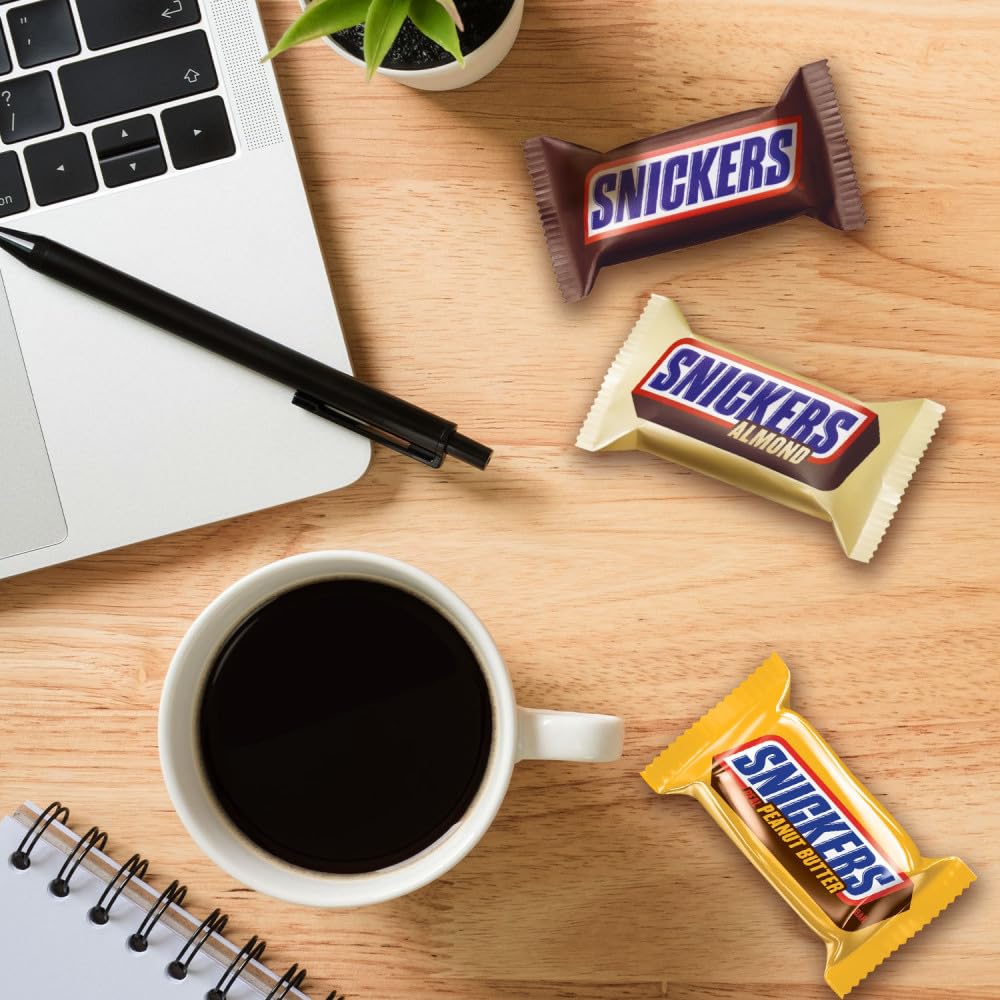 Snickers on a serving table, perfect halftime snacking.