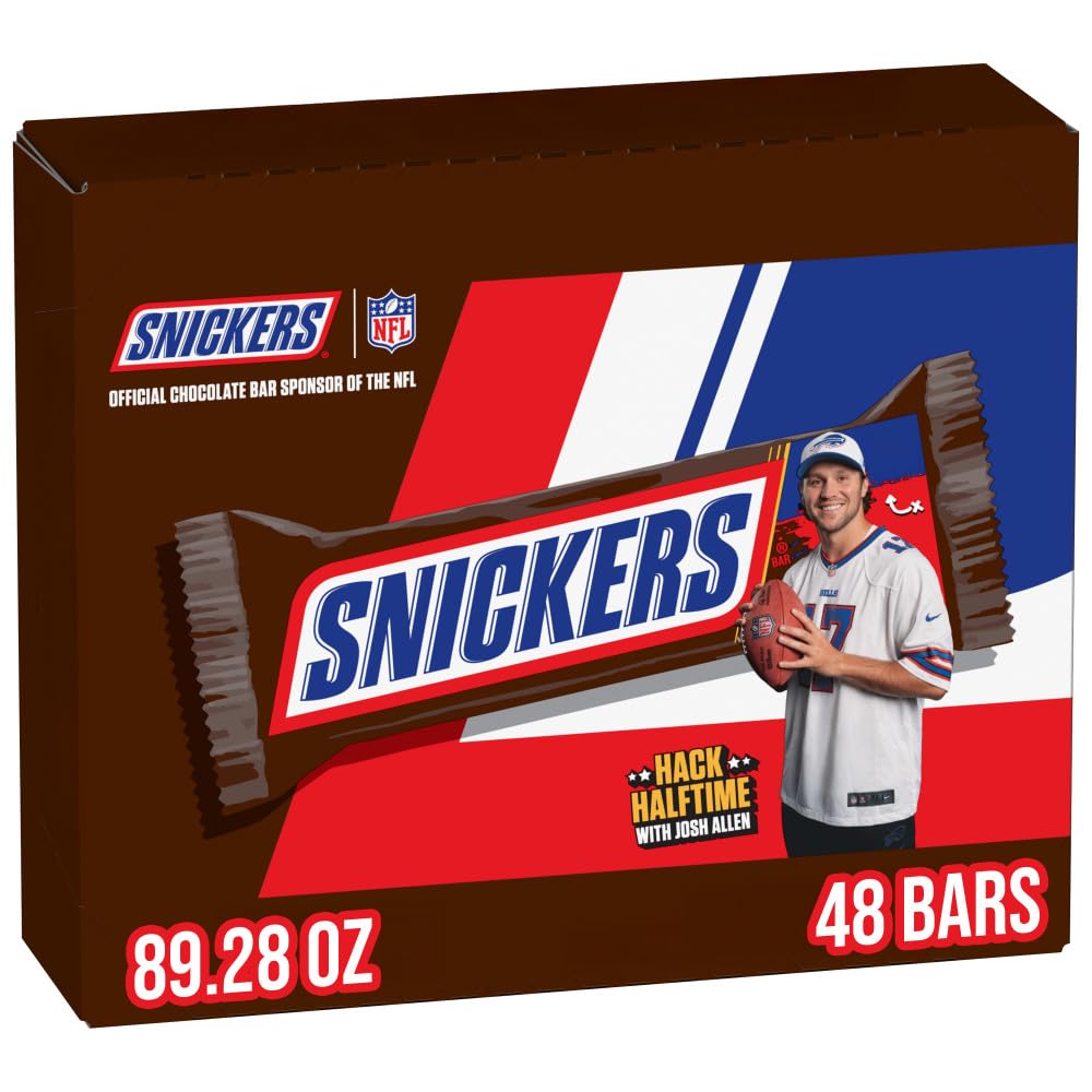 Snickers full-size bulk box front for easy sharing during gatherings.