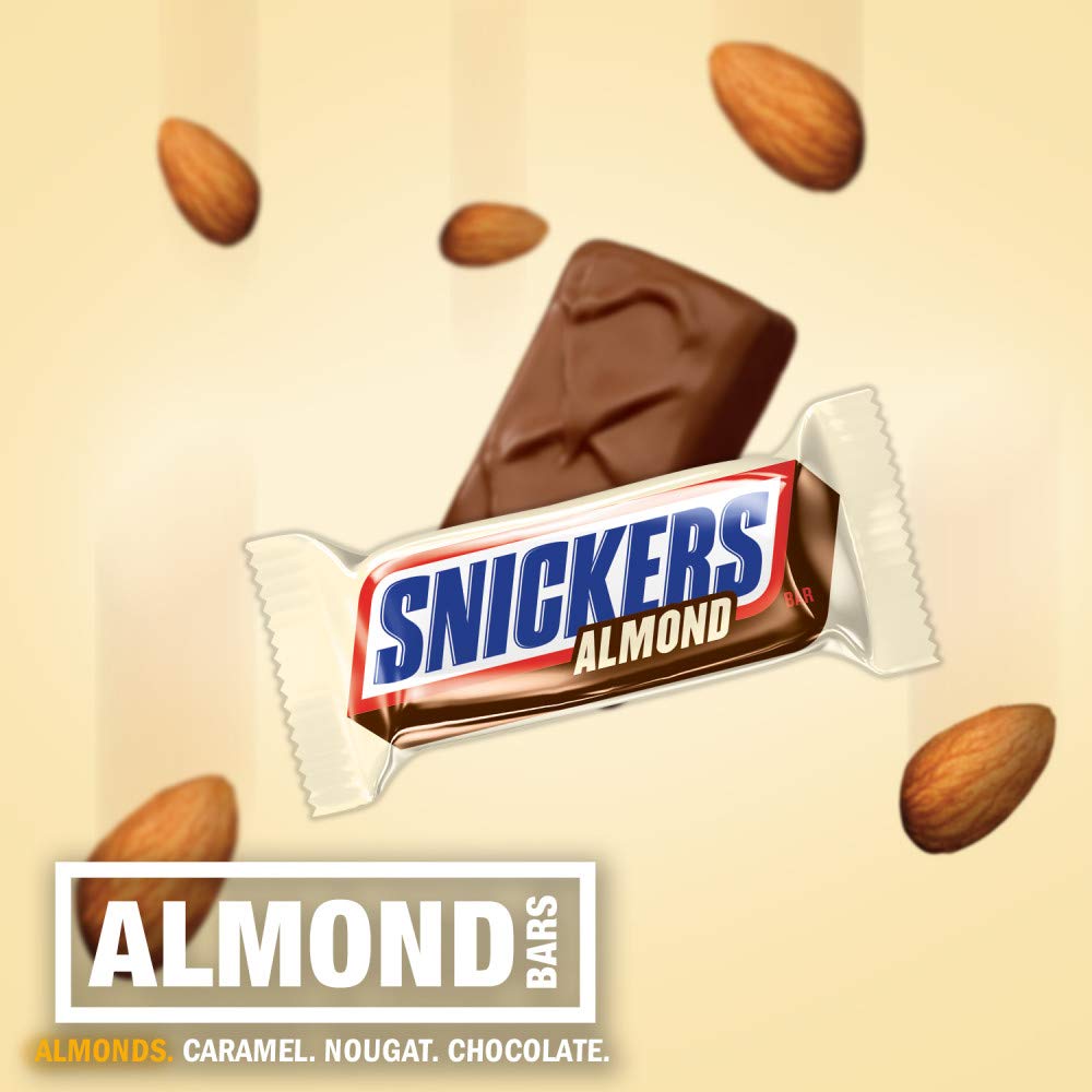 SNICKERS Fun Size Almond pack; resealable for sharing at gatherings.