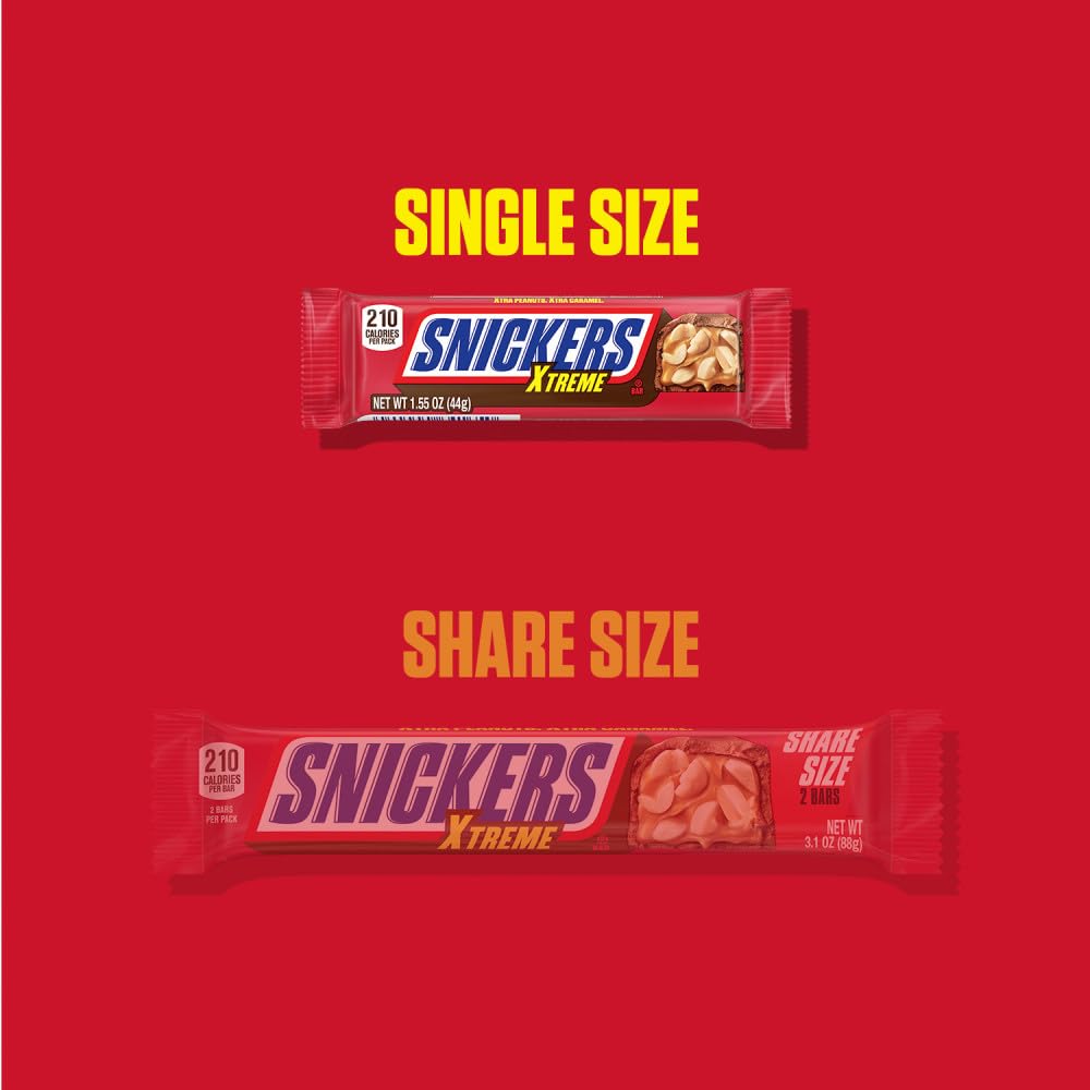 Sliced Snickers Xtreme shows generous peanuts and caramel