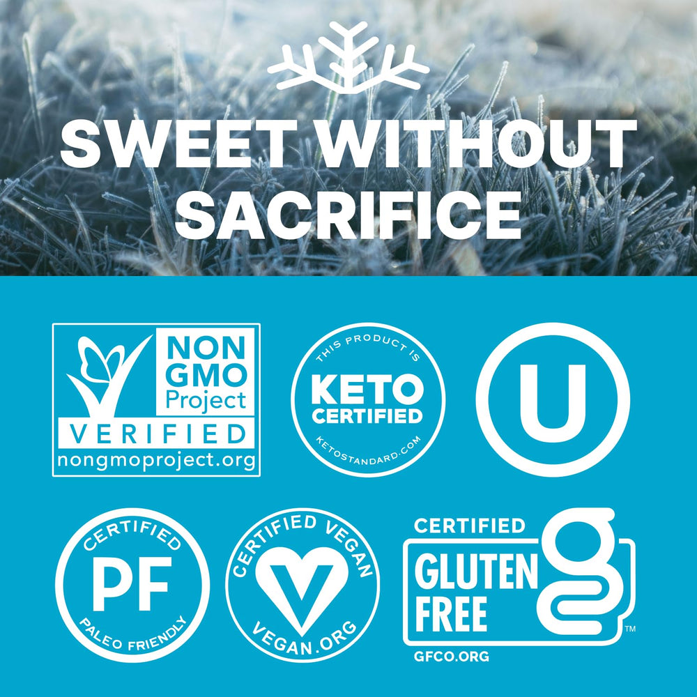 SNØ peppermint xylitol candy chips label emphasizes sugar-free and vegan features.