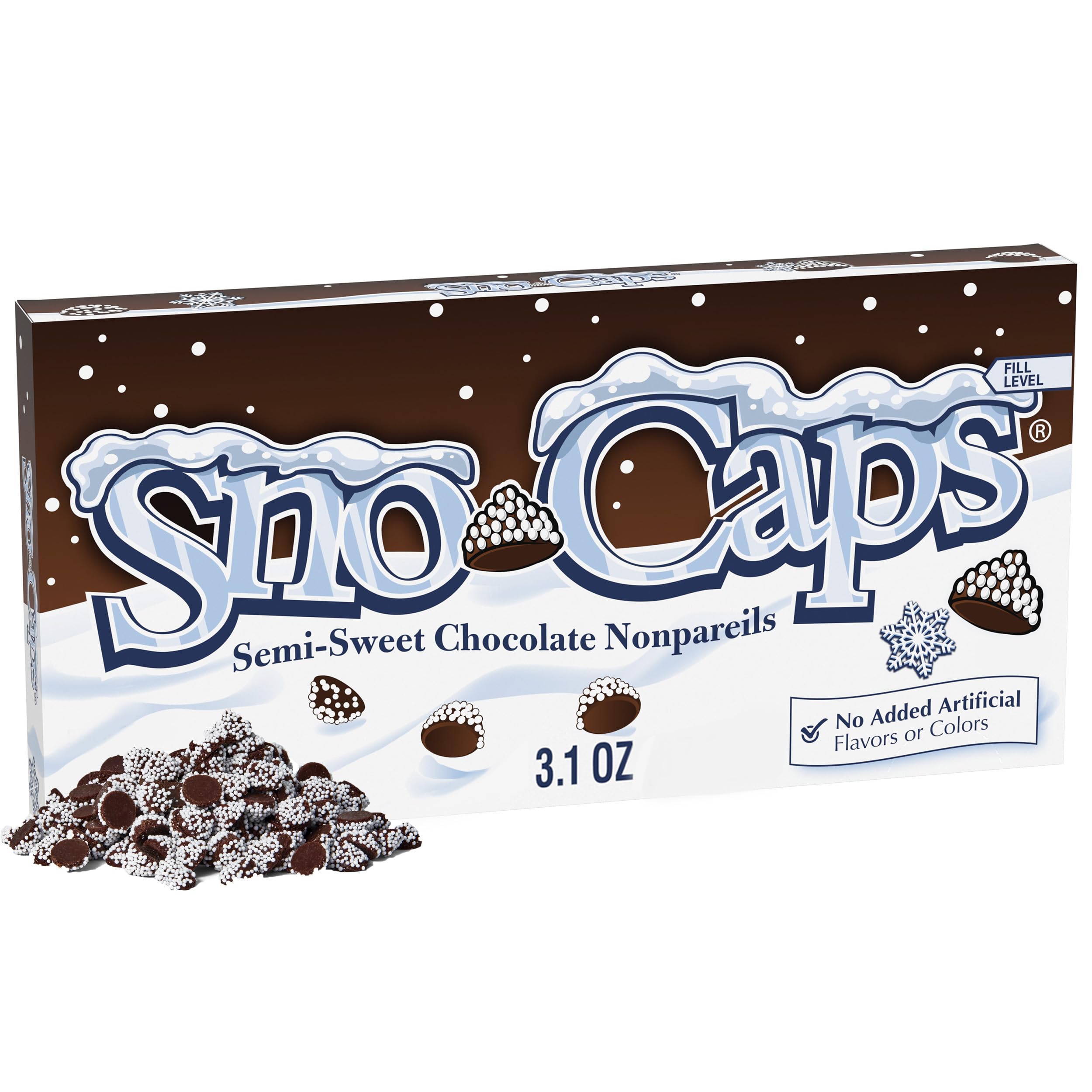 Sno-Caps bulk 15-pack box, cocoa-rich chocolate, ideal for sharing during movie nights.