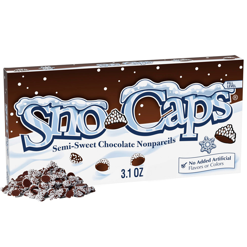 Sno-Caps bulk 15-pack box, cocoa-rich chocolate, ideal for sharing during movie nights.