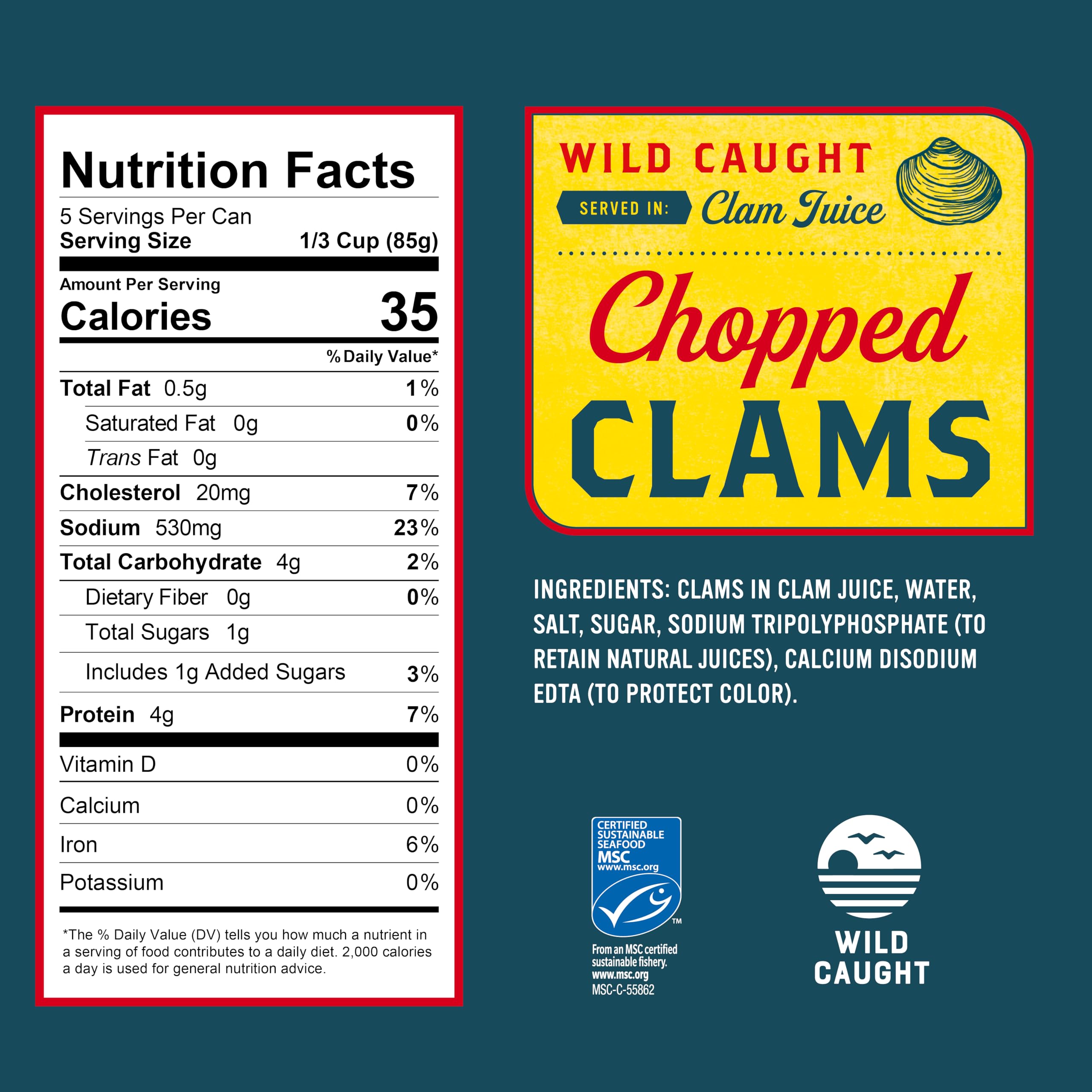 Snow's chopped clams in juice closeup showing tender meat perfect for sauces.