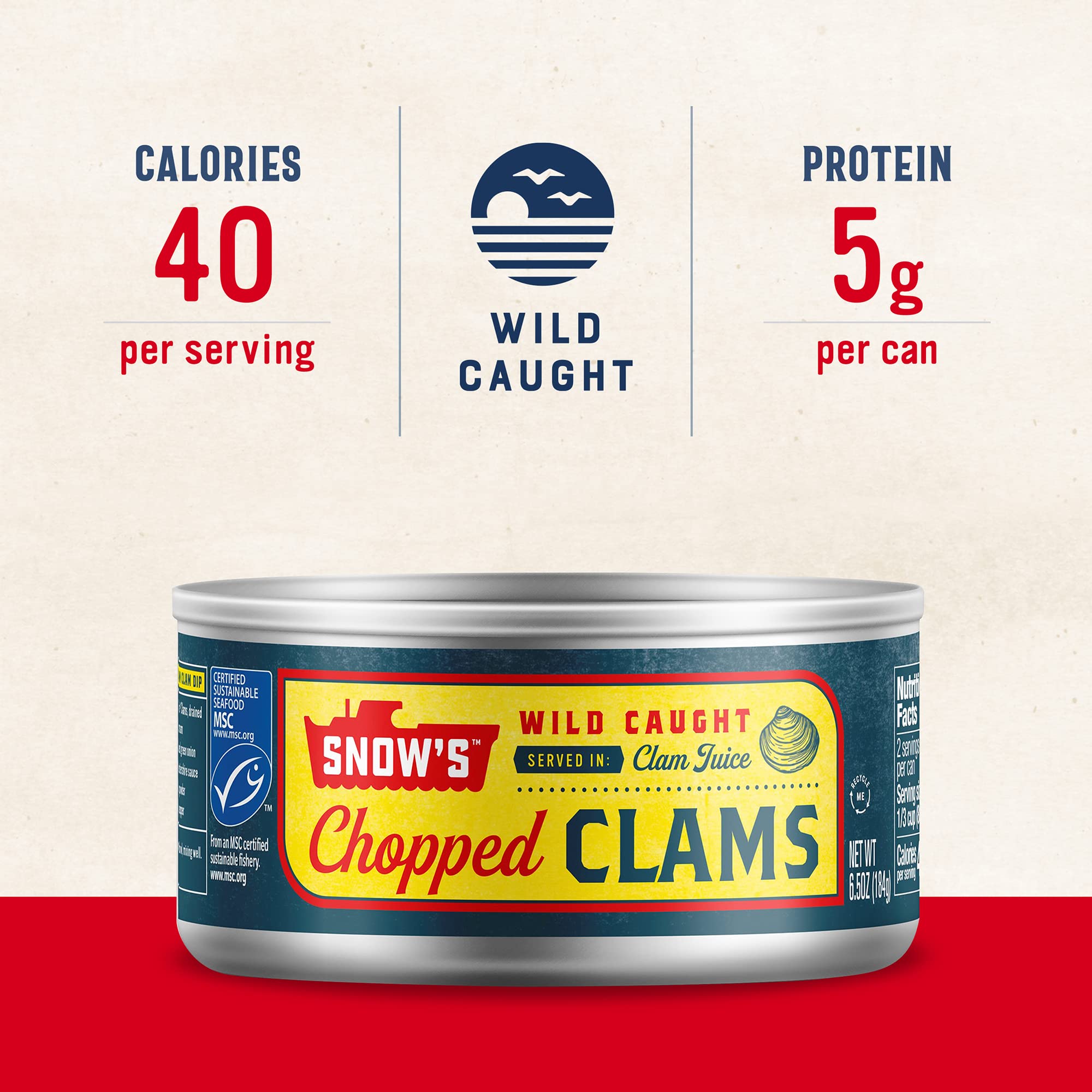 Snow's chopped clams offer 5g protein per serving for balanced meals
