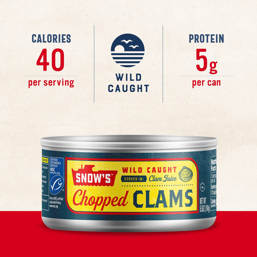 Snow's chopped clams offer 5g protein per serving for balanced meals