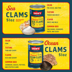 Snow's chopped sea clams ready-to-use packaging speeds weeknight seafood meals.