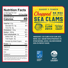 Snow's chopped sea clams close-up shows tender texture ideal for chowders.
