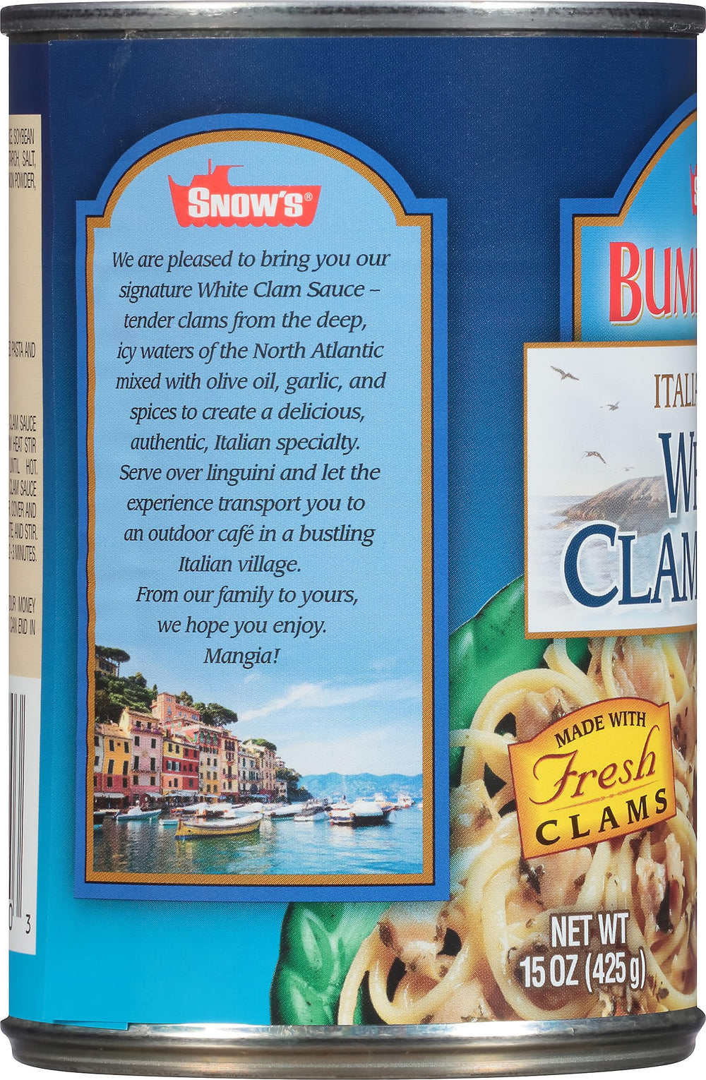 Snow's clam sauce in pantry, a versatile staple for seafood meals.