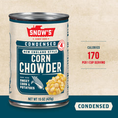 Snow's Condensed Corn Chowder-15oz-can displays a clearly portioned size for simple meals.