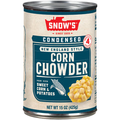Snow's Condensed Corn Chowder can-label, a convenient pantry staple for quick meals.