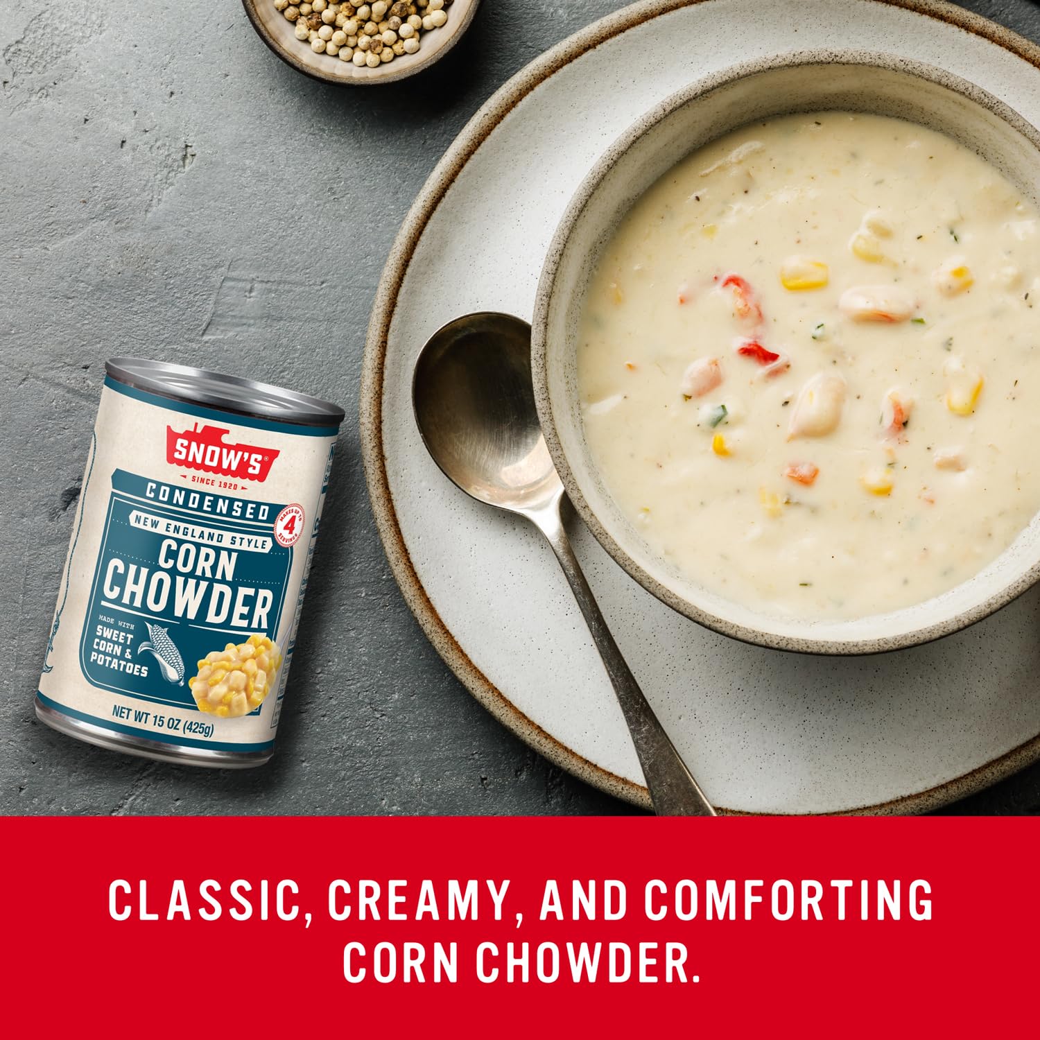 Snow's Condensed Corn Chowder-pantry-ready suggests fast prep from a trusted pantry staple.