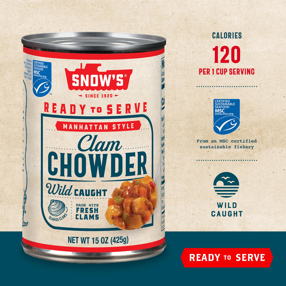 Snow's Manhattan Clam Chowder served in a bowl for a cozy family meal.