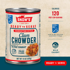 Snow's Manhattan Clam Chowder served in a bowl for a cozy family meal.