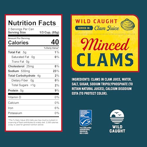 Snow's minced clams in juice close-up, preserving flavor and texture for your recipes.