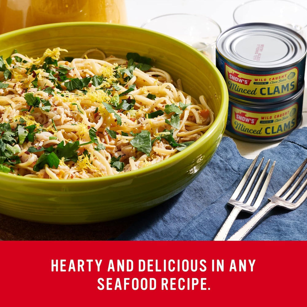 Snow's minced clams label highlighting gluten free and keto
