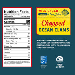 Snow's Ocean Chopped Clams close-up highlights quality and savory juices for soups.