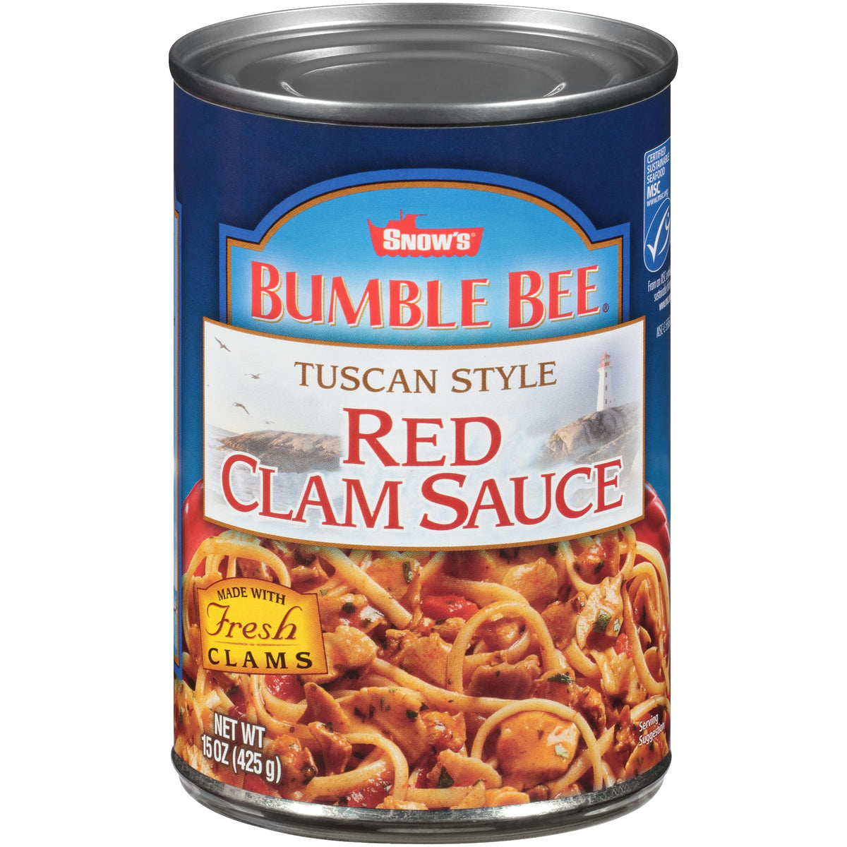 Snow's Tuscan Style Red Clam Sauce bottle ready for quick pasta nights