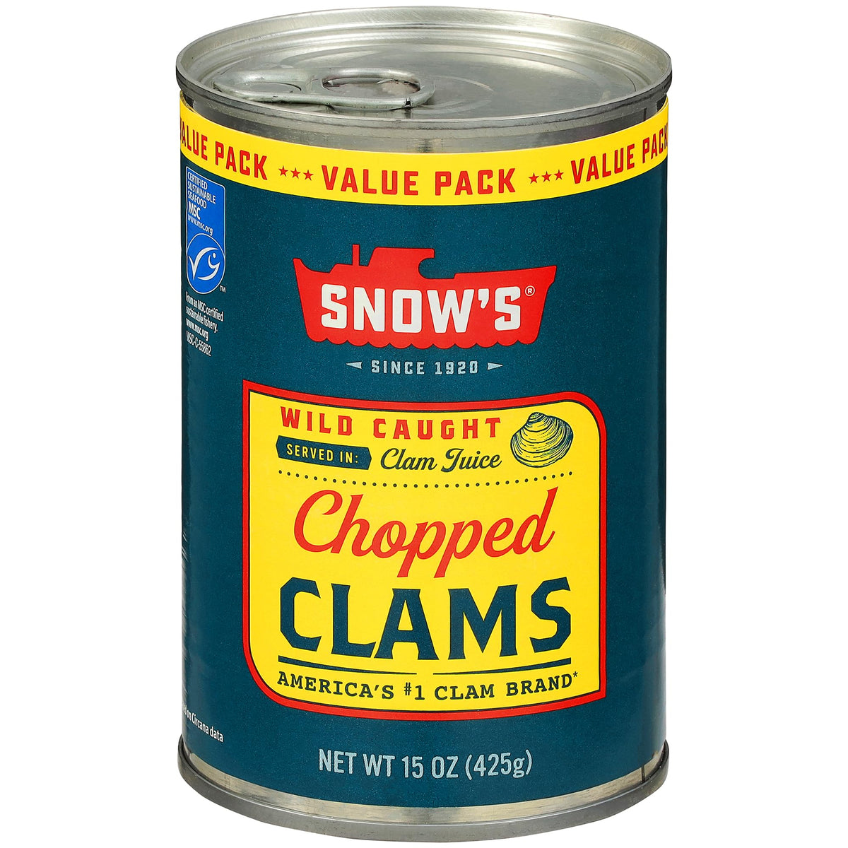 Snow's Wild Caught Chopped Clams in juice can for hearty chowders.