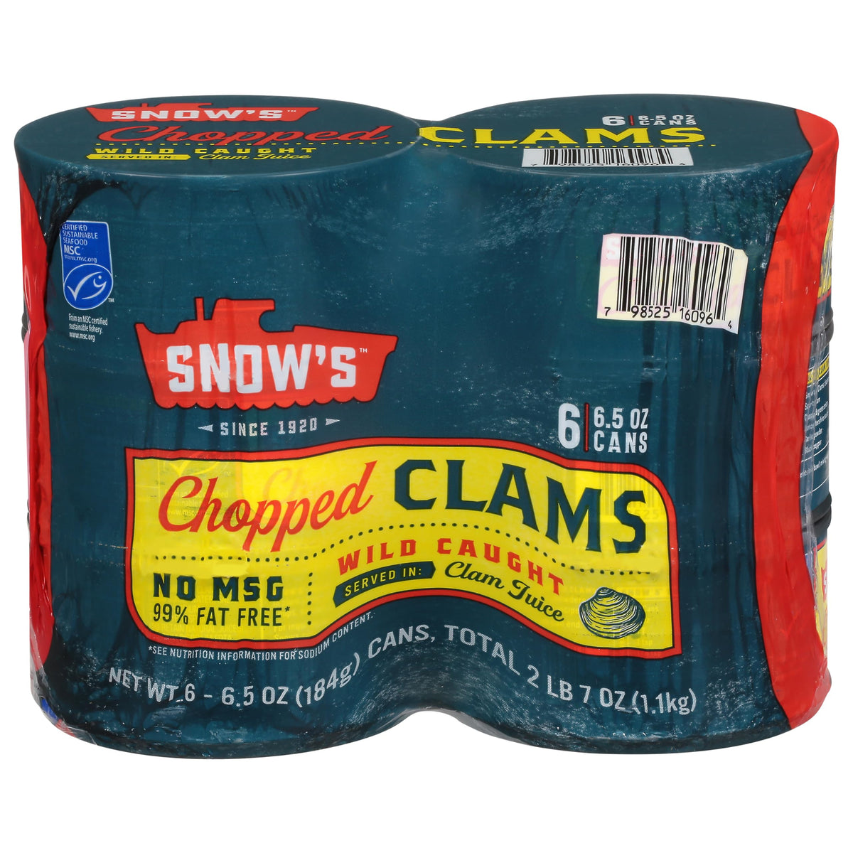 Snow's Wild Caught Chopped Clams can front, ideal for hearty chowder
