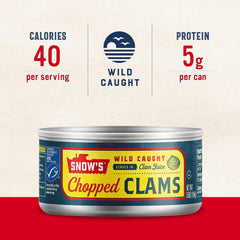 Snow's Wild Caught Chopped Clams plated with pasta, boosts protein