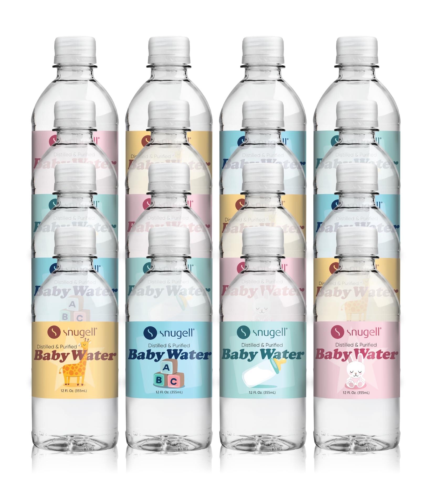 Snugell 12oz bottle of distilled water for baby hydration on the go.