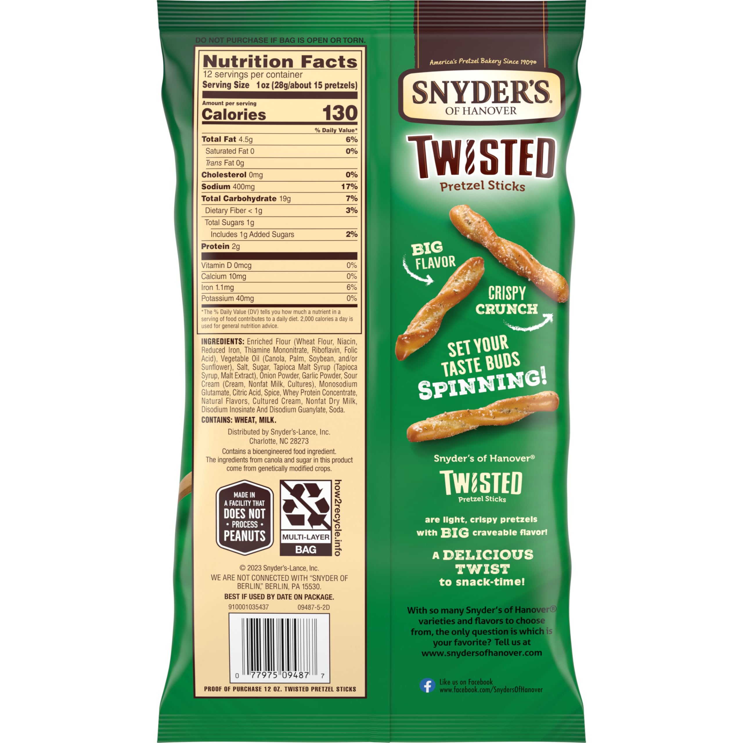 Snyder's pretzel bag highlighting heritage as America's Pretzel Bakery since 1909