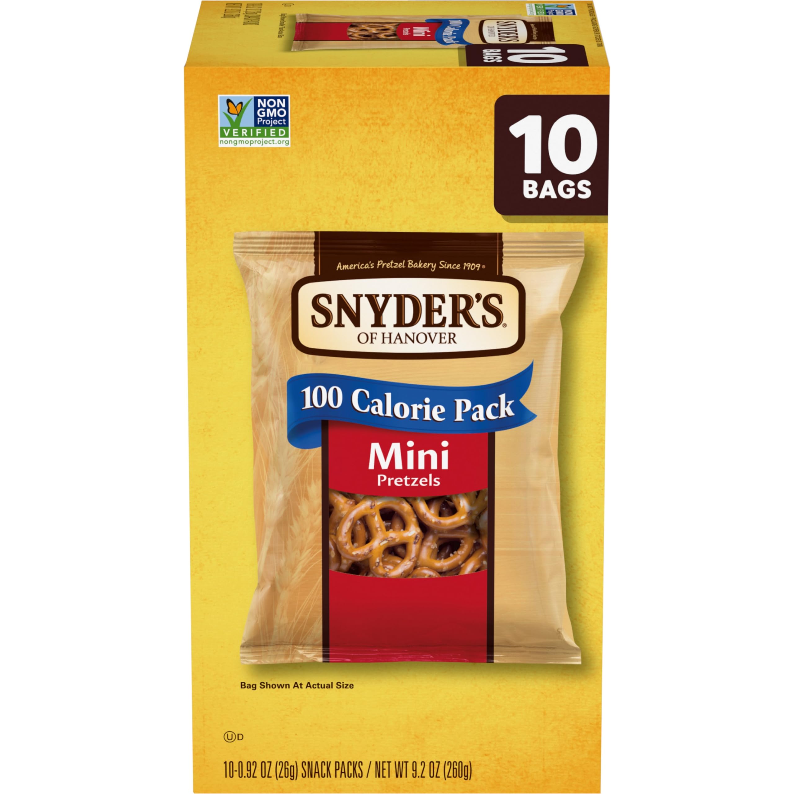 Snyder's of Hanover mini pretzels 10-pack box for on-the-go crunch.