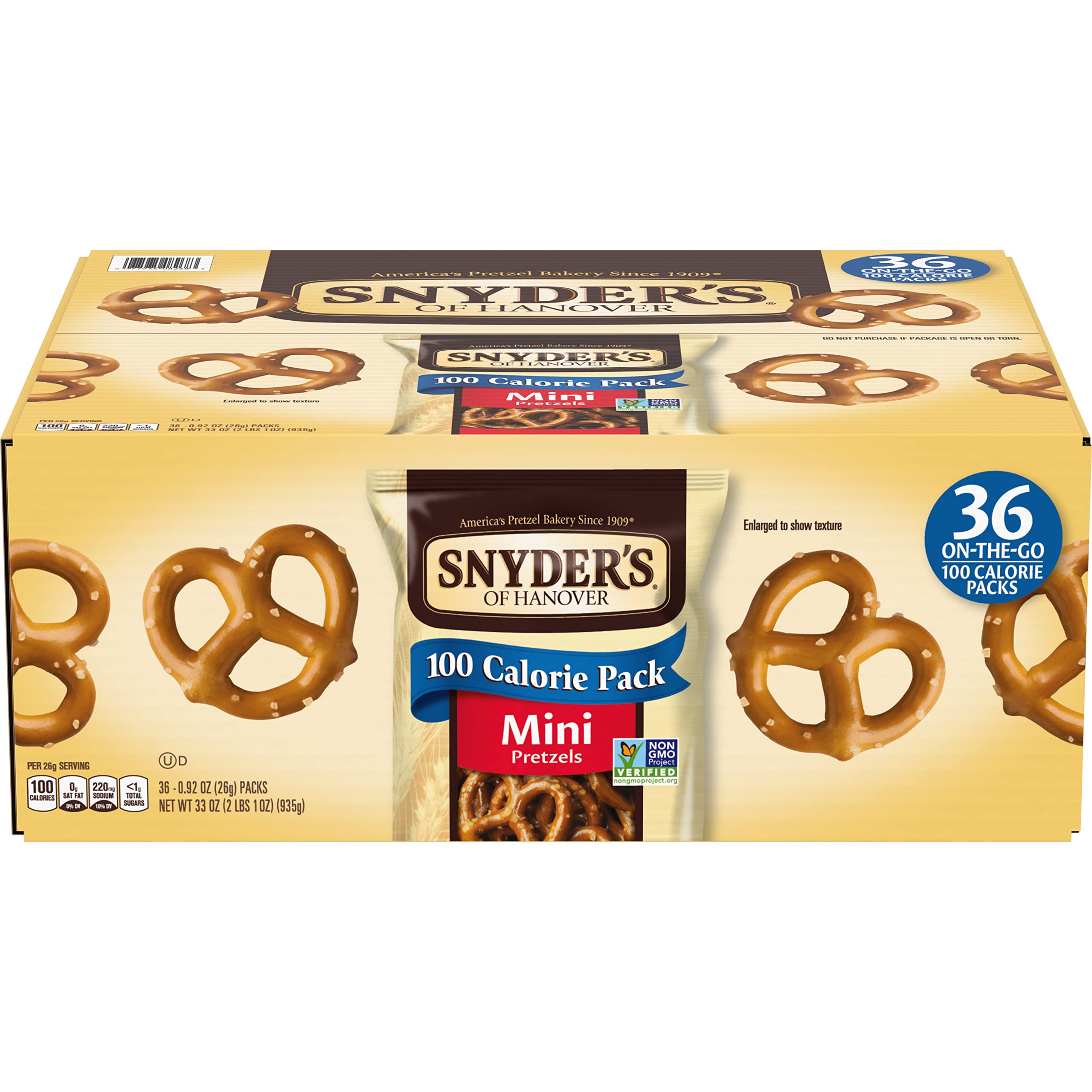 Snyder's of Hanover Mini Pretzels bag closeup—crunchy bite-size snacks for on-the-go enjoyment.