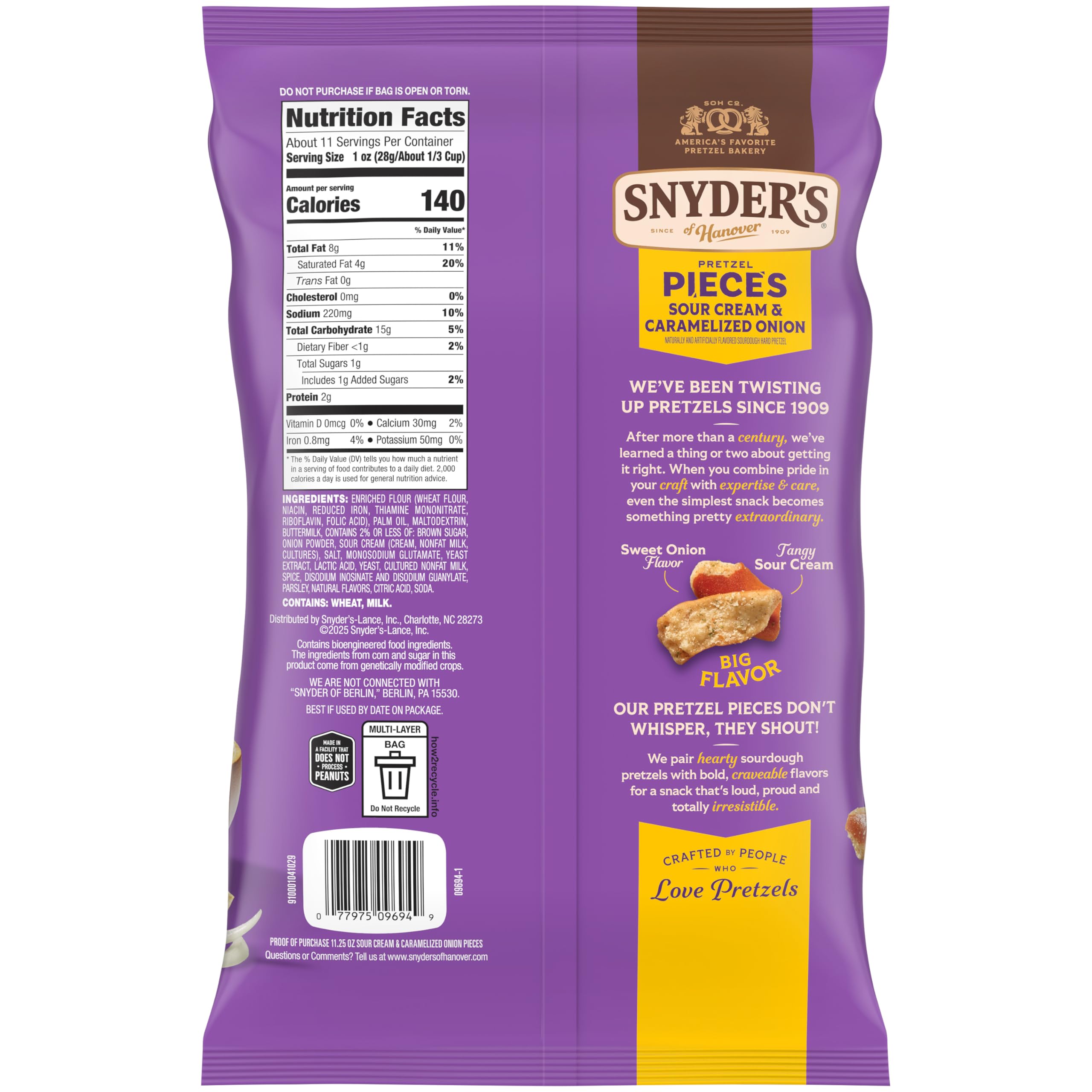 Snyder's of Hanover 11.25-ounce bag front view for easy snacking