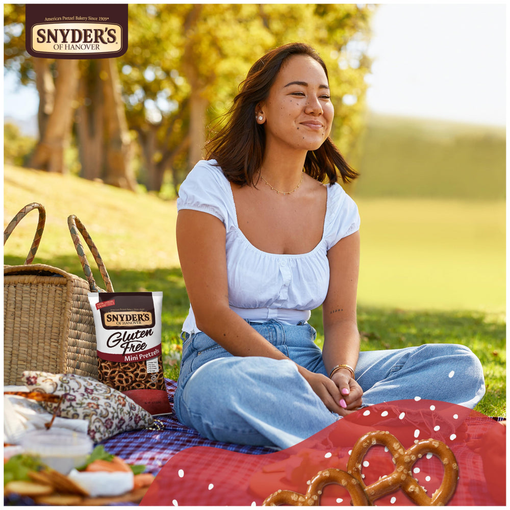 8-ounce bag of Snyder's gluten-free pretzels ready for everyday use.