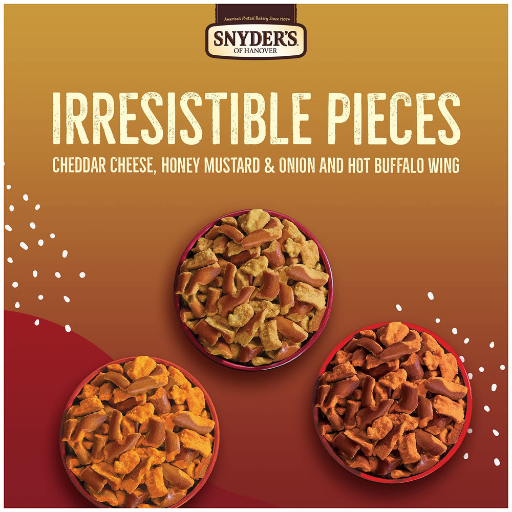 Snyder's Cheddar Cheese flavor pretzel pieces crunchy bite-sized snack