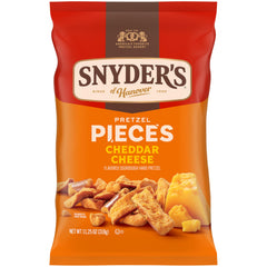 Snyder's of Hanover cheddar pretzel pieces bag front for quick snacking