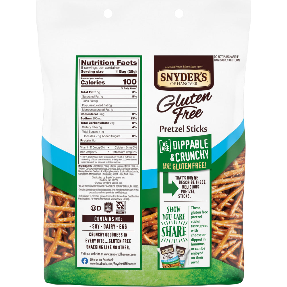 Snyder's of Hanover gluten-free pretzel sticks in lunchbox, portable snack