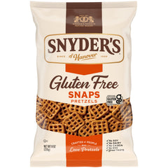 Snyder's of Hanover Gluten Free Snaps bag close-up highlighting gluten-free crunch.