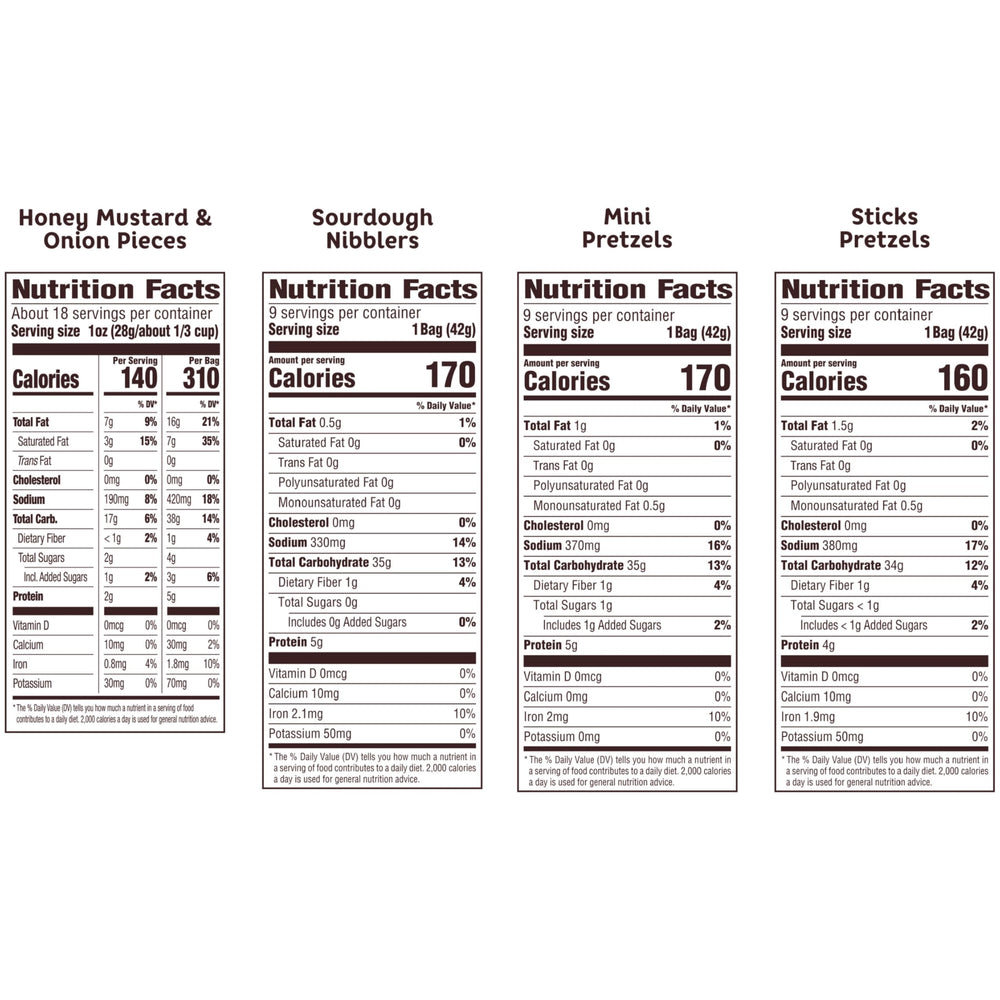 Assorted individual snack packs by Snyder's of Hanover for easy lunches.