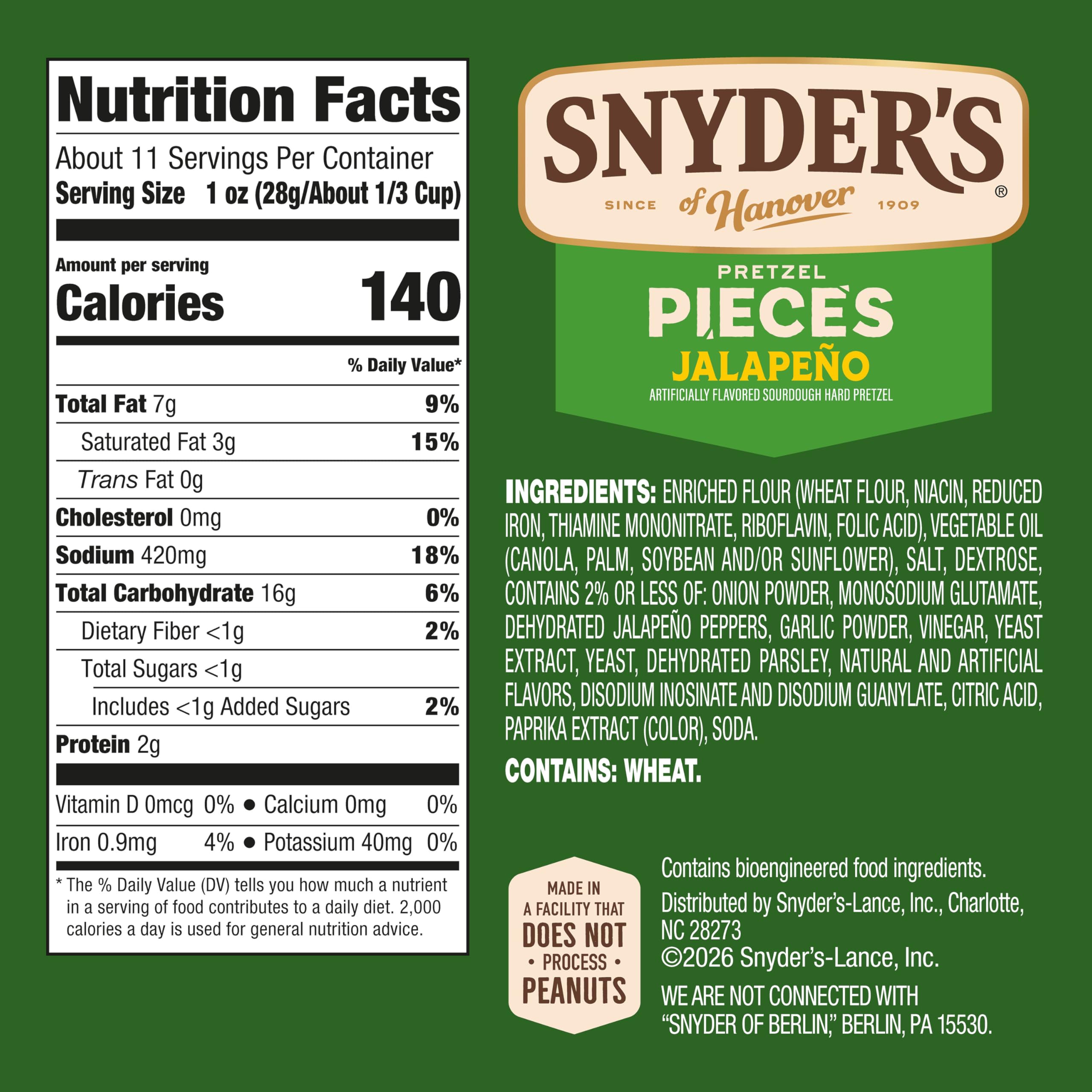 Close-up of Snyder's jalapeño pretzel pieces reveals crunchy texture