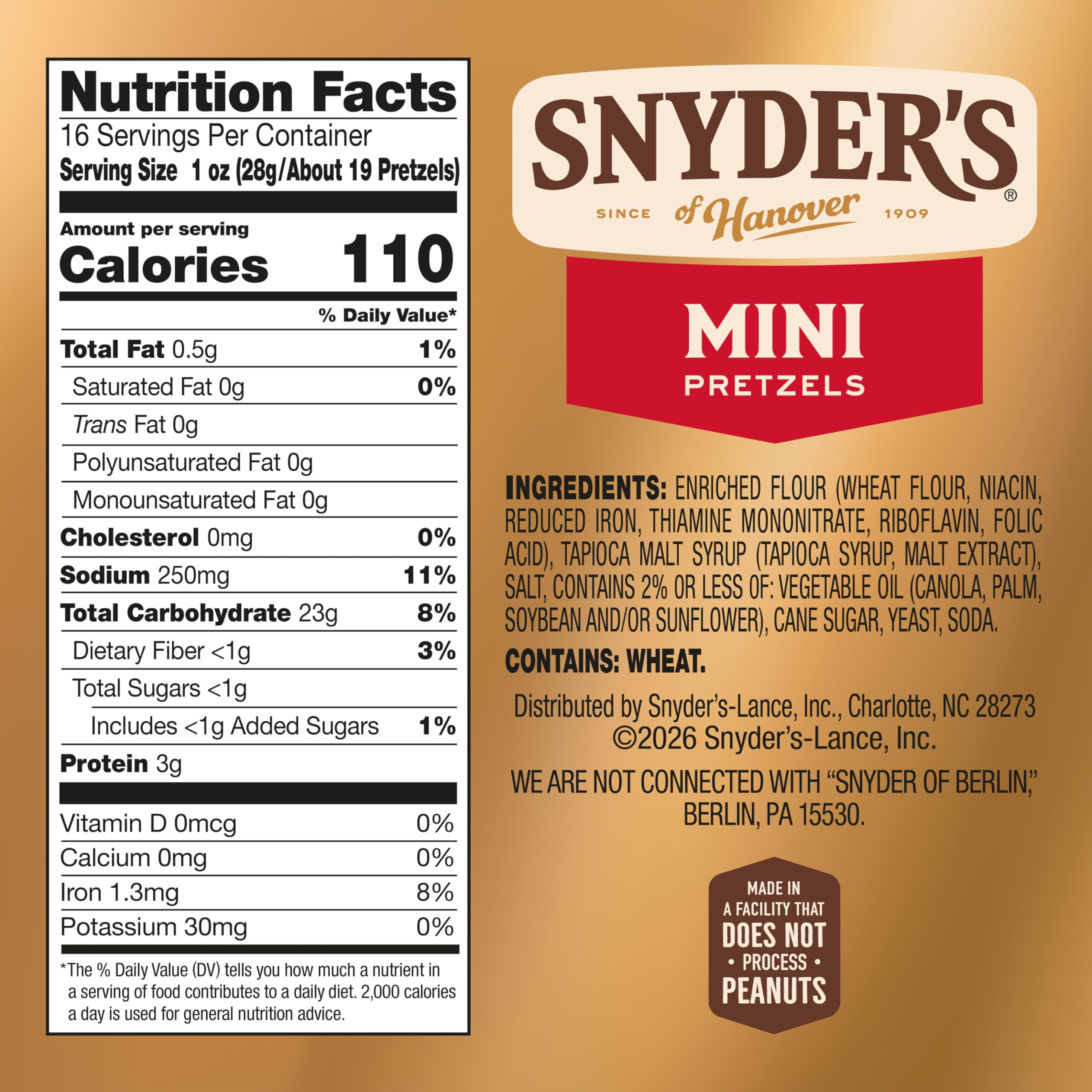 Snyder's of Hanover Mini Pretzels bite-size snack close-up—perfect crunch for lunchboxes.