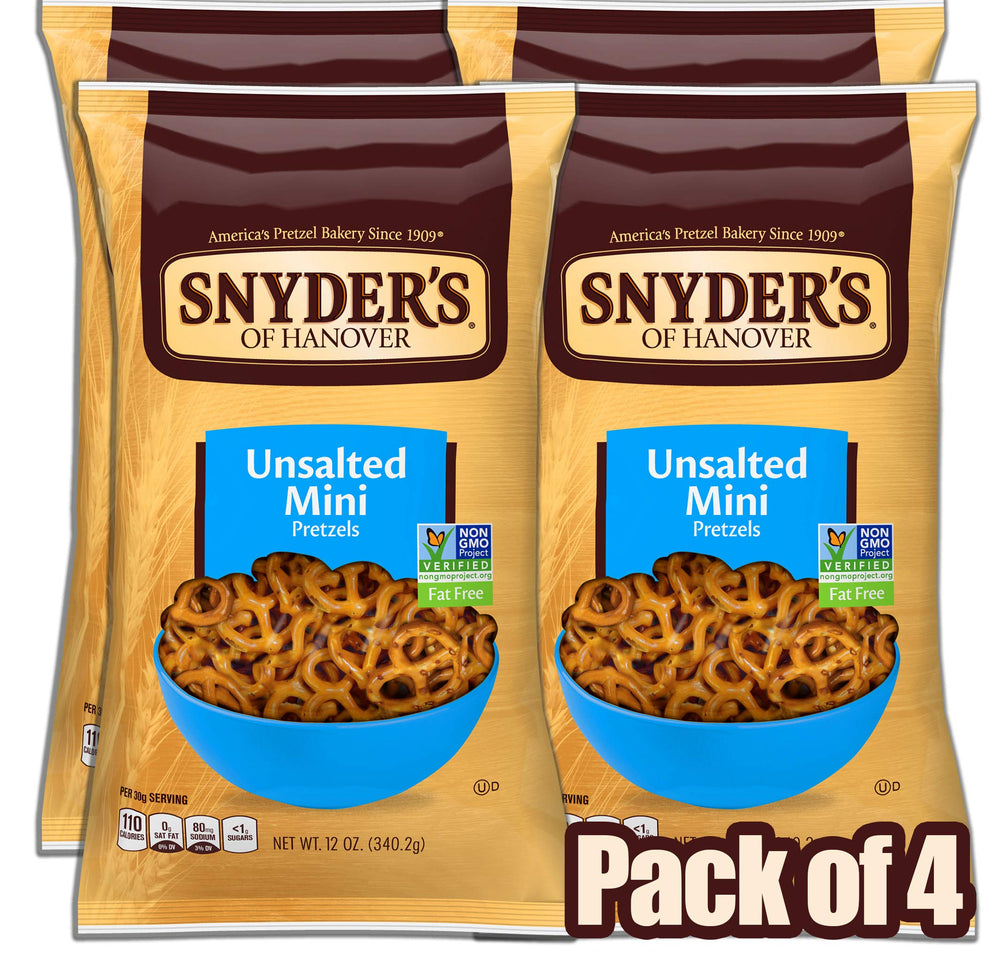Snyder's of Hanover mini unsalted pretzels four-pack display for sharing