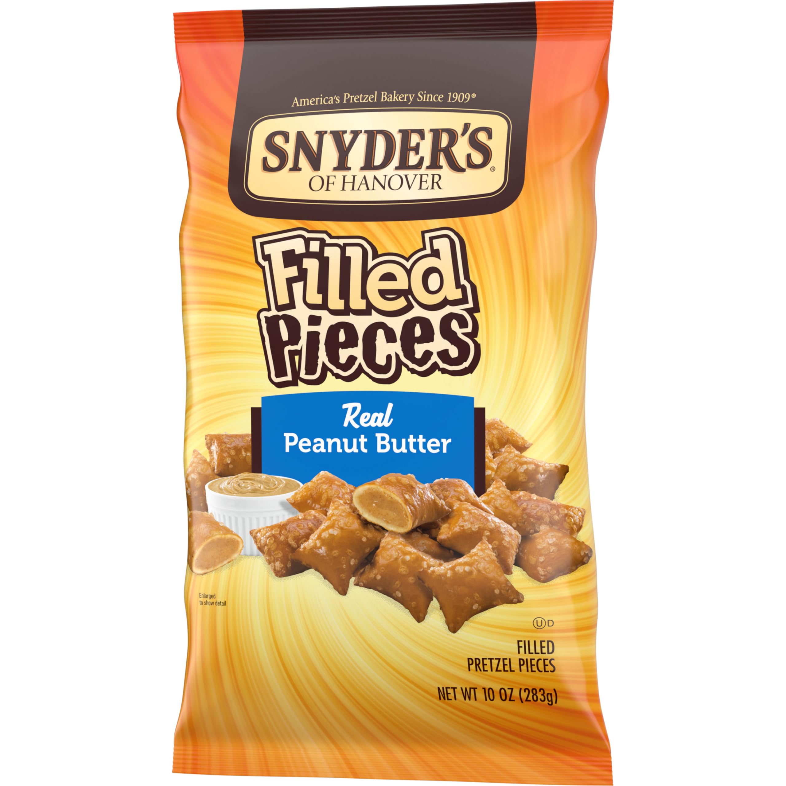 Non-GMO verified Snyder's pretzels with peanut butter, a wholesome snack.
